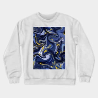 Delft Blue and Gold Silk Marble - Blue and White Liquid Paint Pattern Crewneck Sweatshirt